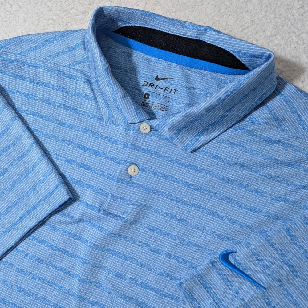 NEW Nike Polo Mens L Blue Striped Dri-FIT Stretch Golf Shirt BV6848-406 Vented
